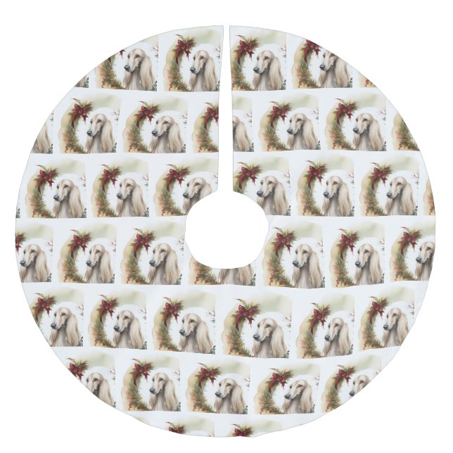 Afghan Hound Christmas Wreath Festive Pup  Brushed Polyester Tree Skirt (Front)