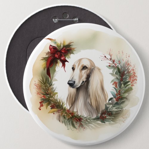 Afghan Hound Christmas Wreath Festive Pup  Button