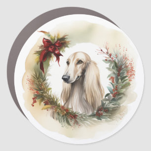 Afghan Hound Christmas Wreath Festive Pup  Car Magnet