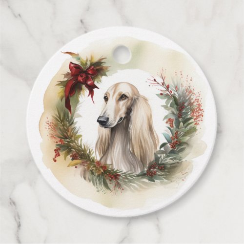 Afghan Hound Christmas Wreath Festive Pup  Favor Tags