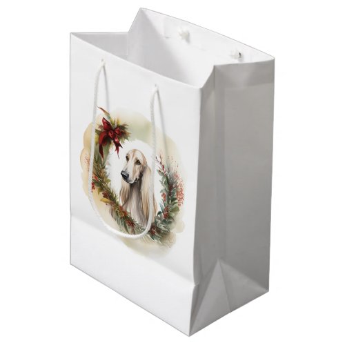 Afghan Hound Christmas Wreath Festive Pup  Medium Gift Bag
