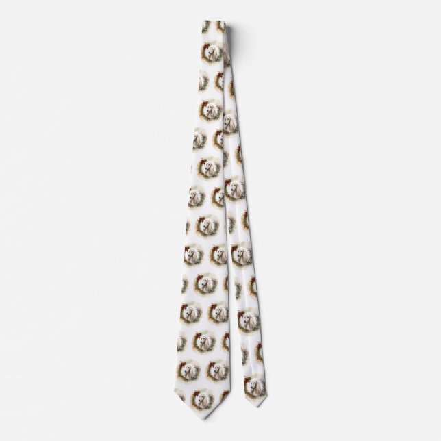 Afghan Hound Christmas Wreath Festive Pup  Neck Tie (Front)
