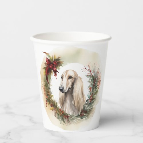 Afghan Hound Christmas Wreath Festive Pup  Paper Cups