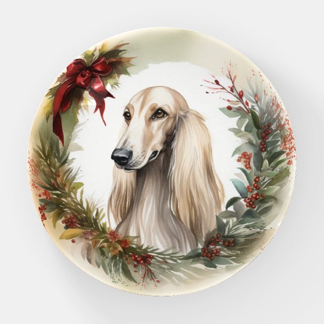 Afghan Hound Christmas Wreath Festive Pup  Paperweight (Front)