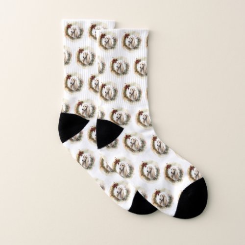 Afghan Hound Christmas Wreath Festive Pup  Socks