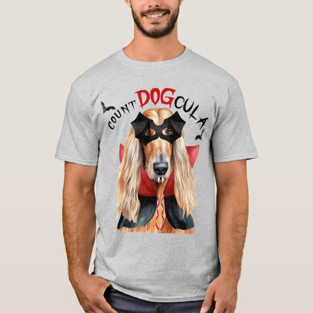 Afghan Hound Count DOGcula Funny Dog Lover T-Shirt (Front)
