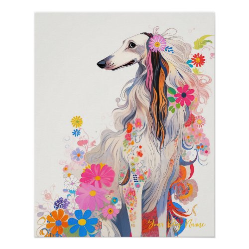 Afghan Hound Dog and Flowers  001 _ Tailor jewel Poster