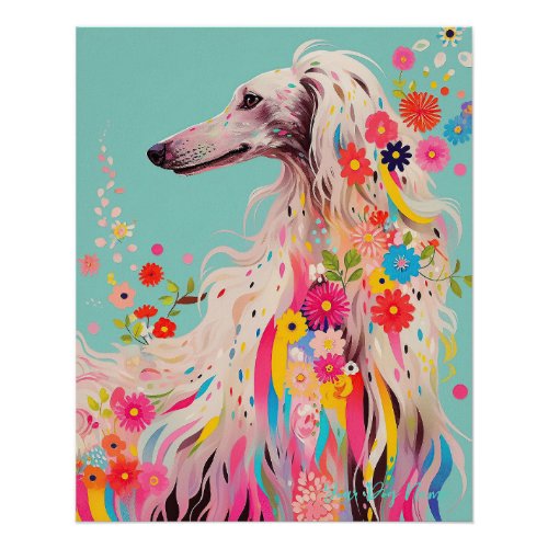 Afghan Hound Dog and Flowers  007 _ Tailor jewel Poster