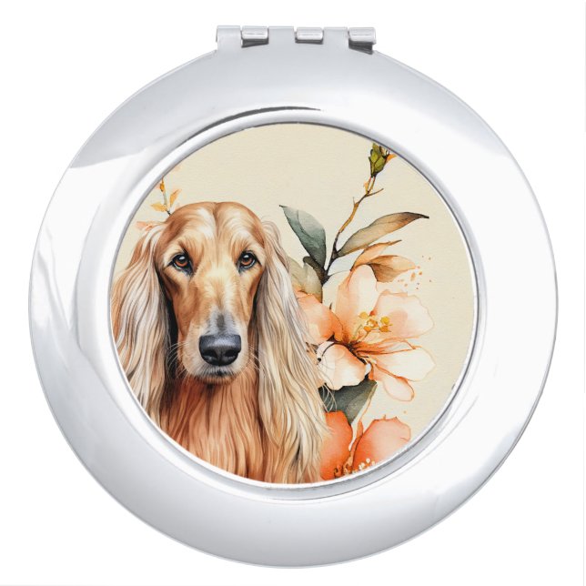 Afghan Hound Dog and Peach Lilies Compact Mirror (Front)