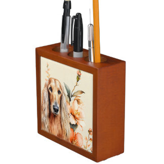 Afghan Hound Dog and Peach Lilies Desk Organizer