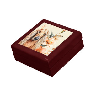 Afghan Hound Dog and Peach Lilies Gift Box