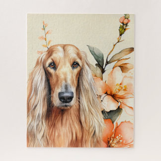 Afghan Hound Dog and Peach Lilies Jigsaw Puzzle
