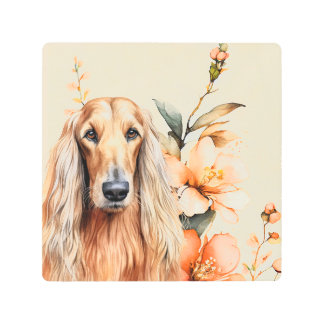 Afghan Hound Dog and Peach Lilies Metal Print