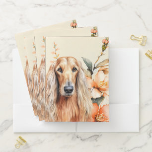 Afghan Hound Dog and Peach Lilies Pocket Folder