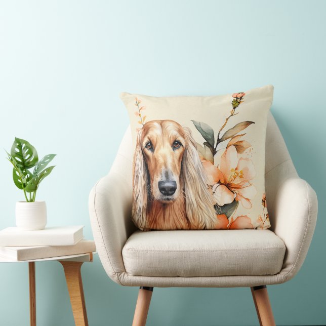 Afghan Hound Dog and Peach Lilies Throw Pillow (Chair)