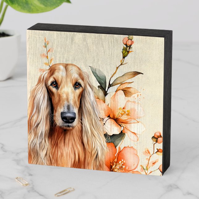 Afghan Hound Dog and Peach Lilies Wooden Box Sign (In Situ Horizontal)