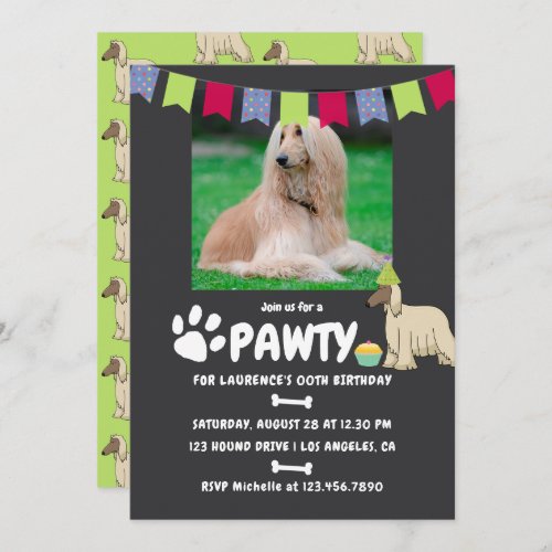 Afghan Hound Dog Birthday photo invitation