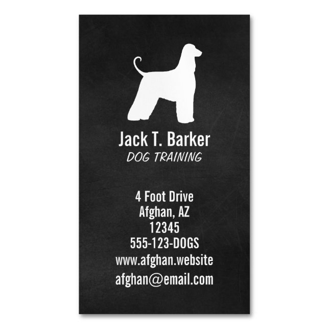 Afghan Hound Dog Breed Silhouette Business Card Magnet (Front Vertical)