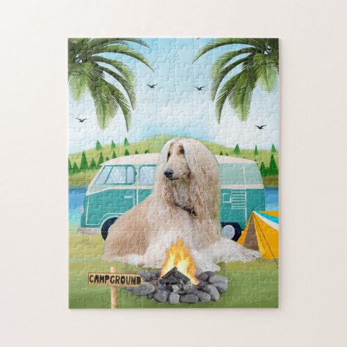Afghan Hound Dog Camping Jigsaw Puzzle