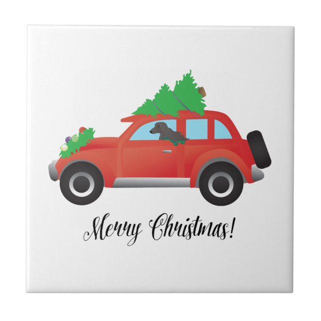 Afghan Hound Dog - Car with Christmas Tree on Top Ceramic Tile (Front)