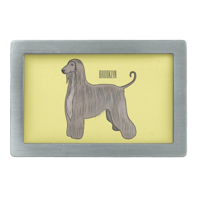 Afghan hound dog cartoon illustration  belt buckle (Front)