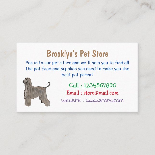 Afghan hound dog cartoon illustration business card (Front)