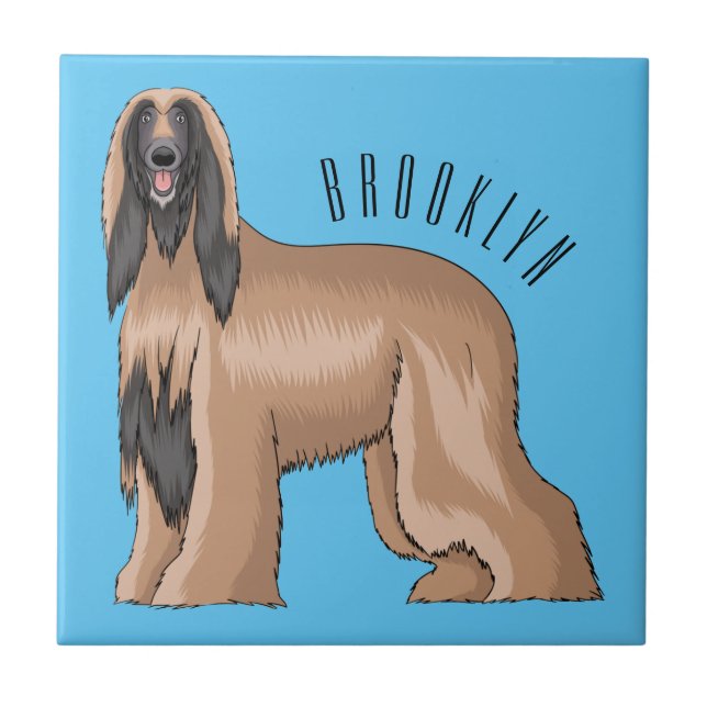 Afghan hound dog cartoon illustration  ceramic tile (Front)