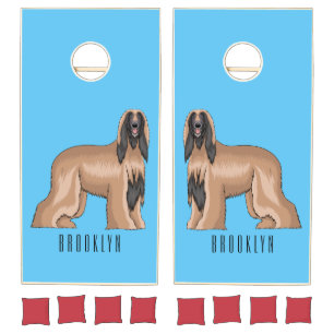 Afghan hound dog cartoon illustration cornhole set