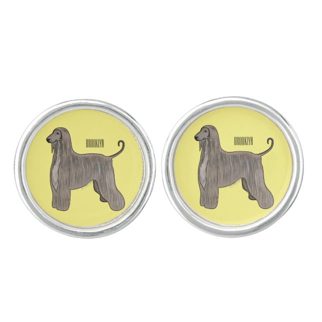 Afghan hound dog cartoon illustration  cufflinks (Front)