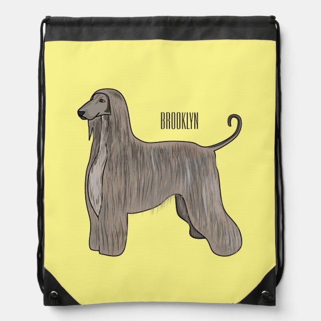 Afghan hound dog cartoon illustration  drawstring bag (Front)