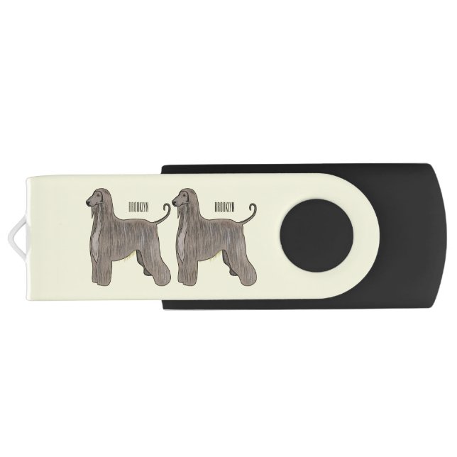 Afghan hound dog cartoon illustration  flash drive (Back)