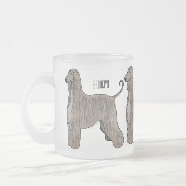 Afghan hound dog cartoon illustration  frosted glass coffee mug (Left)