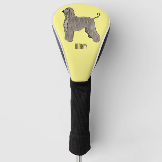 Afghan hound dog cartoon illustration  golf head cover (Front)