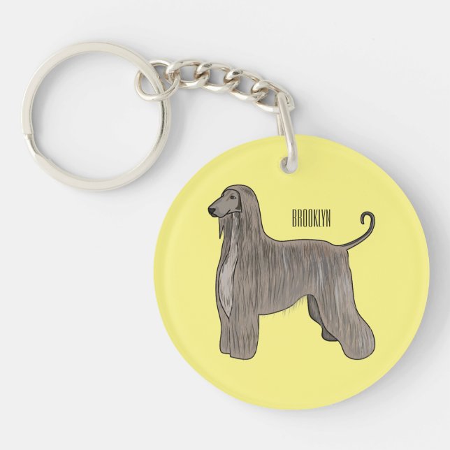 Afghan hound dog cartoon illustration  keychain (Front)