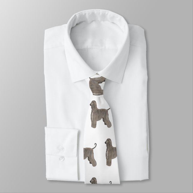 Afghan hound dog cartoon illustration  neck tie (Tied)