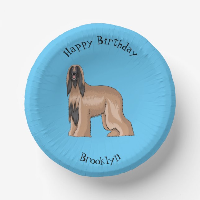 Afghan hound dog cartoon illustration  paper bowls (Front)