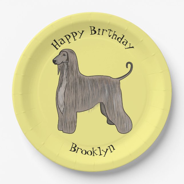 Afghan hound dog cartoon illustration paper plates (Front)