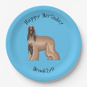Afghan hound dog cartoon illustration  paper plates