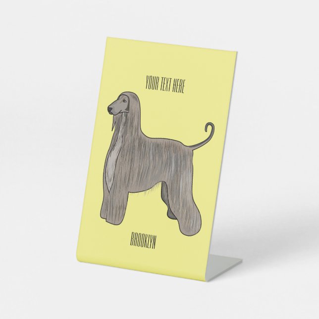 Afghan hound dog cartoon illustration  pedestal sign (Front)