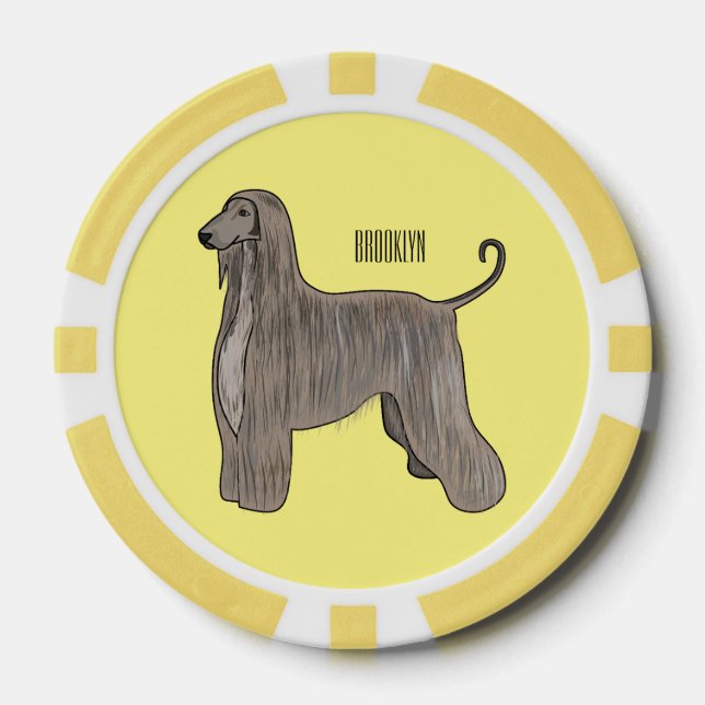 Afghan hound dog cartoon illustration  poker chips (Front)