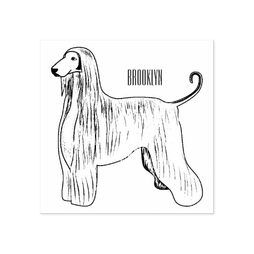 Afghan hound dog cartoon illustration rubber stamp