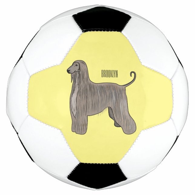 Afghan hound dog cartoon illustration  soccer ball (Front)