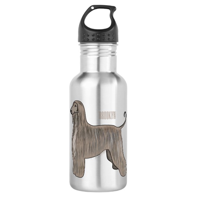 Afghan hound dog cartoon illustration  stainless steel water bottle (Front)