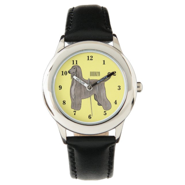 Afghan hound dog cartoon illustration watch (Front)