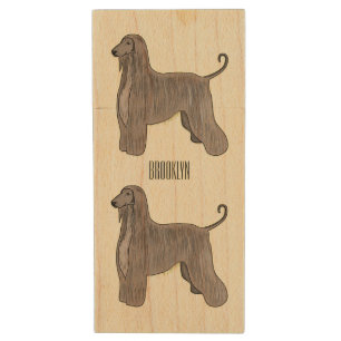Afghan hound dog cartoon illustration  wood flash drive