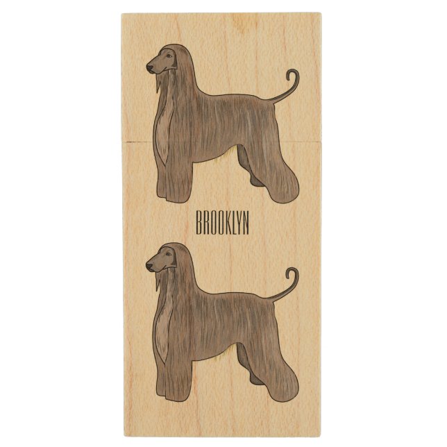Afghan hound dog cartoon illustration  wood flash drive (Front Vertical)