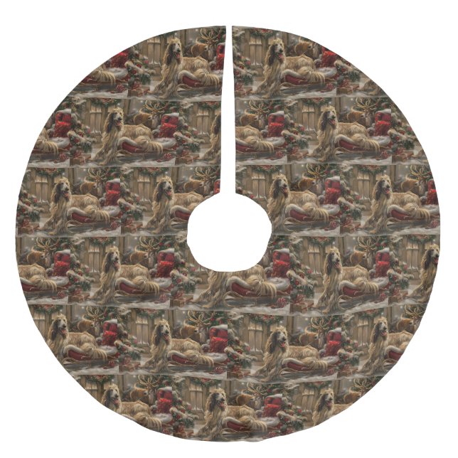 Afghan Hound Dog Christmas Festive Brushed Polyester Tree Skirt (Front)