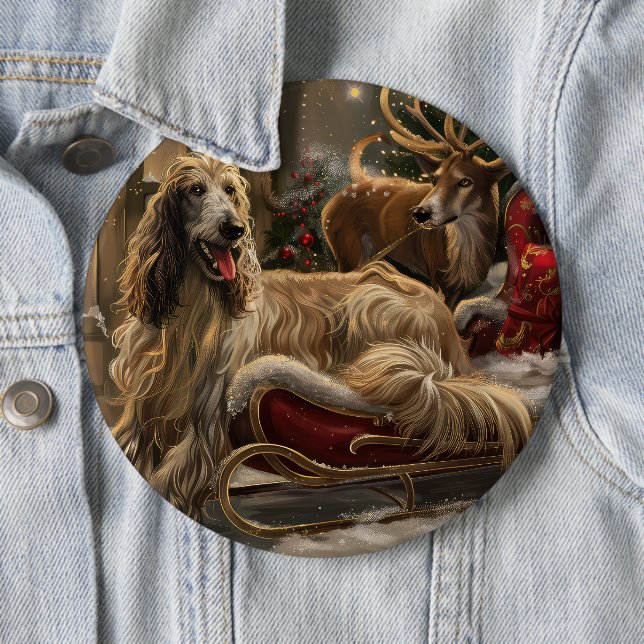Afghan Hound Dog Christmas Festive Button (In Situ)