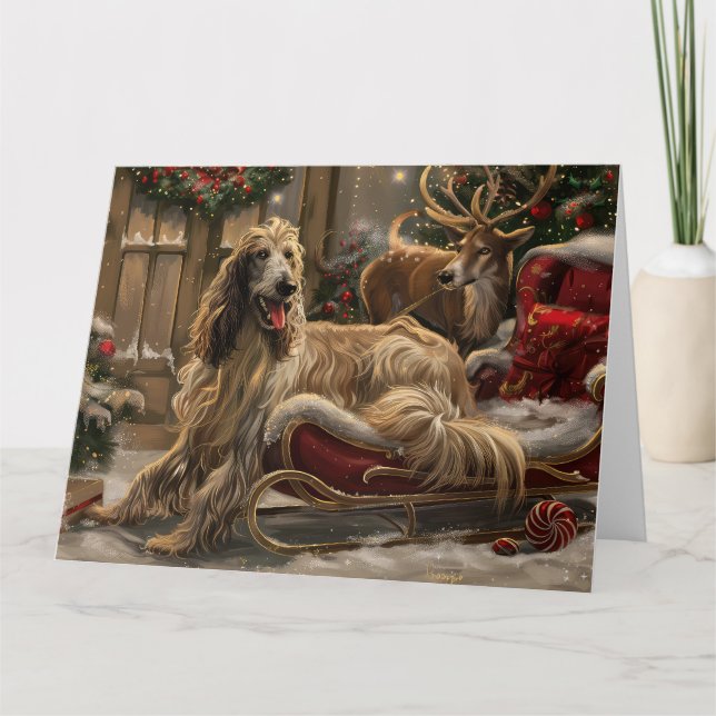 Afghan Hound Dog Christmas Festive Card (Front)