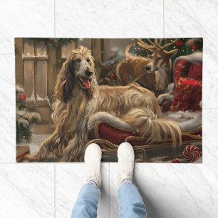 Afghan Hound Dog Christmas Festive Doormat
